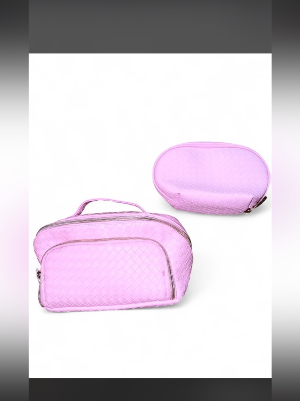 Pink Woven Cosmetic Travel Bag Set